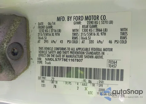 2014 Ford Transit Connect Xlt z USA, uszkodzony, nr VIN NM0LS7F78E1167807